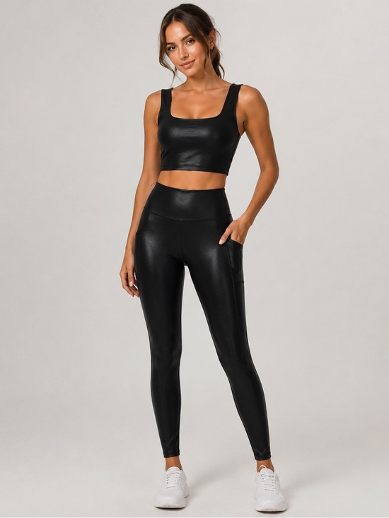 Fabletics Tops - Fabletics Bra Tank Top Faux Leather Size Large
